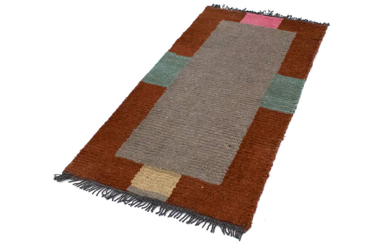 Nepal Teppich 70x140cm - Wollteppich - silber