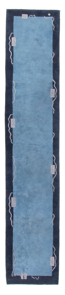 Nepal Teppich 73x337cm - Wollteppich - blau