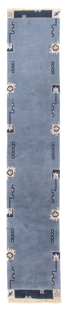Nepal Teppich 69x330cm - Wollteppich - blau