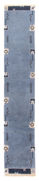 Nepal Teppich 69x330cm - Wollteppich - blau