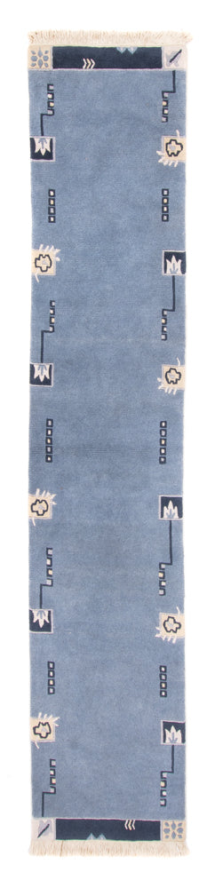 Nepal Teppich 70x332cm - Wollteppich - blau