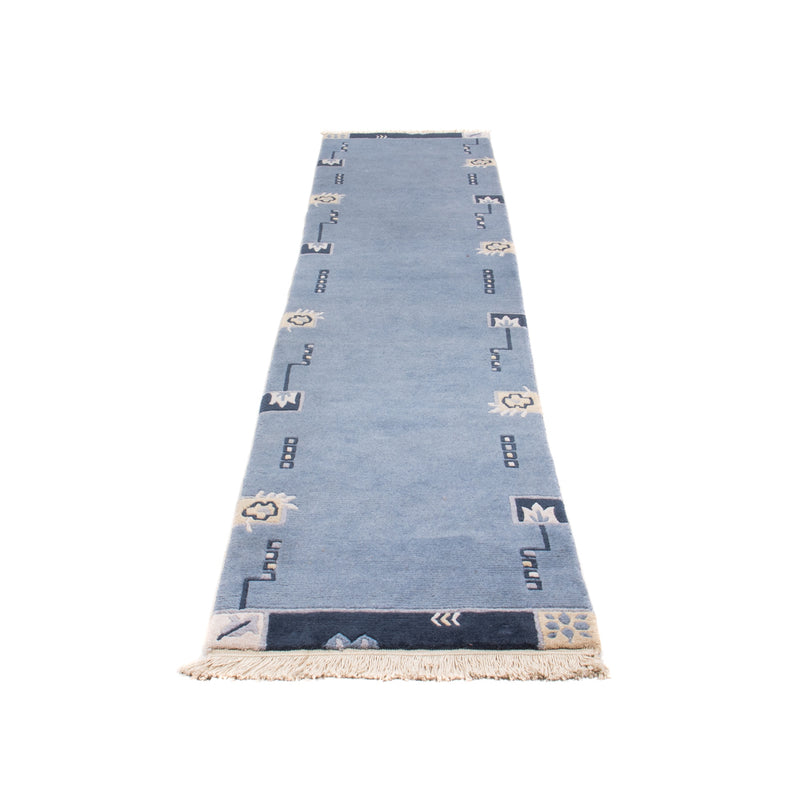 Nepal Teppich 70x332cm - Wollteppich - blau