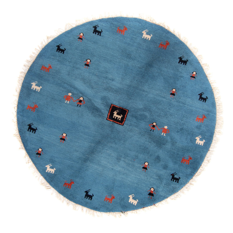Gabbeh Teppich Indus 195x195cm - Wollteppich - blau