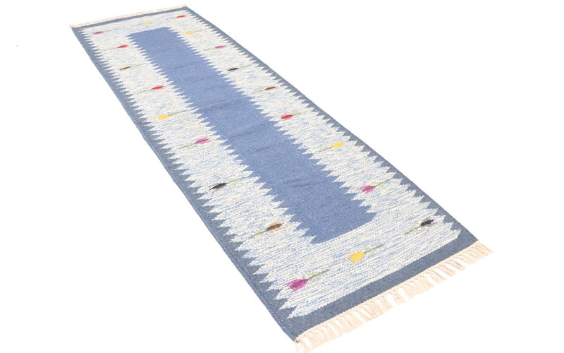 Kelim Modern Teppich 80x250cm - blau