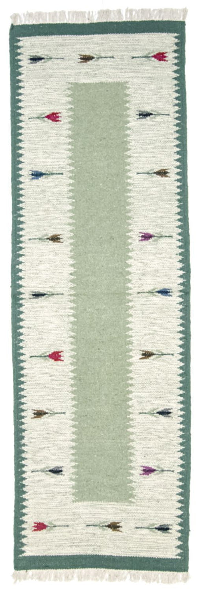 Kelim Modern Teppich 80x250cm - hellgrün