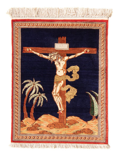 Ghom - Seide Teppich 56x71cm - Perserteppich - dunkelblau