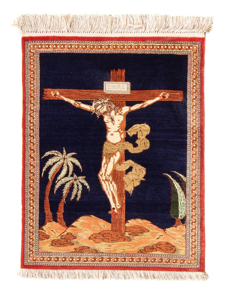 Ghom - Seide Teppich 56x71cm - Perserteppich - dunkelblau