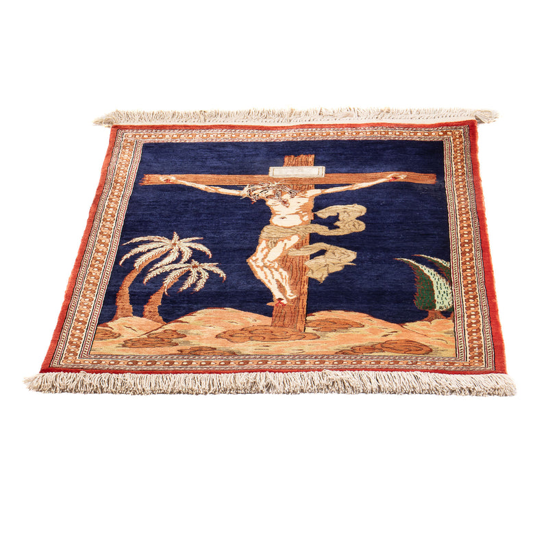 Ghom - Seide Teppich 56x71cm - Perserteppich - dunkelblau