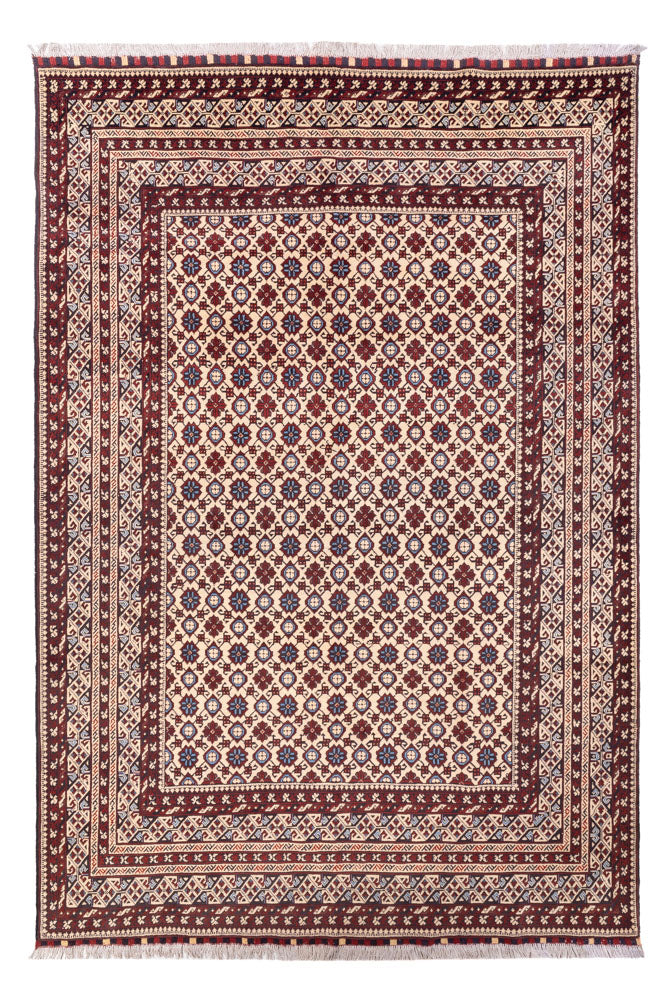 Afghan Teppich 194x281cm - Orientteppich - hellbeige