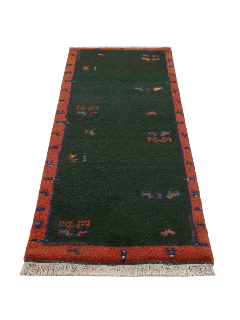 Gabbeh Teppich Indus 75x200cm - Wollteppich - dunkelgrün