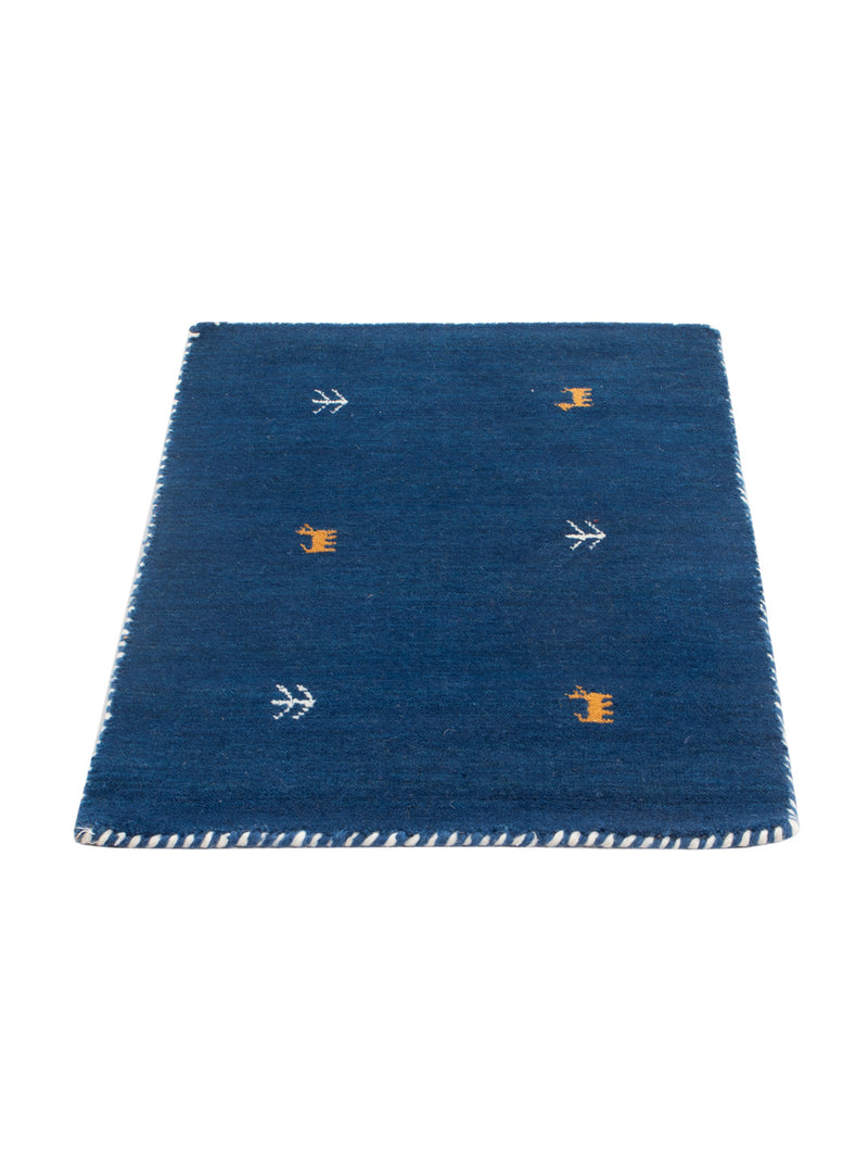 Loribaft Loom Teppich 60x90cm - Wollteppich - blau