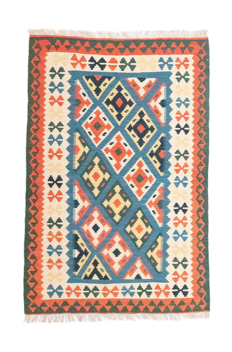 Kelim Fars Teppich 100x153cm - blau