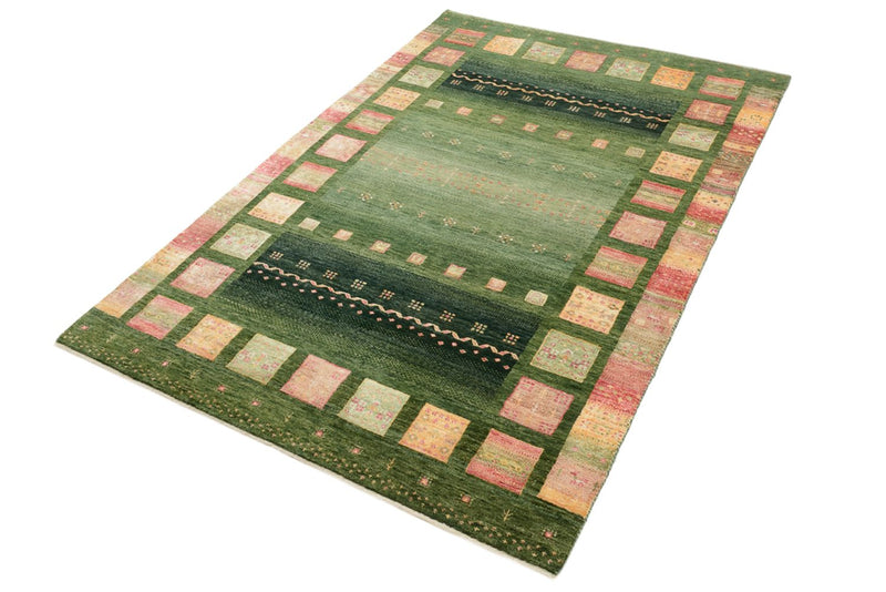 Indo Loribaft Teppich 127x183cm - Wollteppich - grün