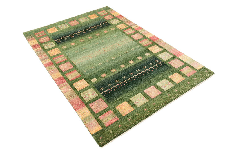Indo Loribaft Teppich 127x183cm - Wollteppich - grün