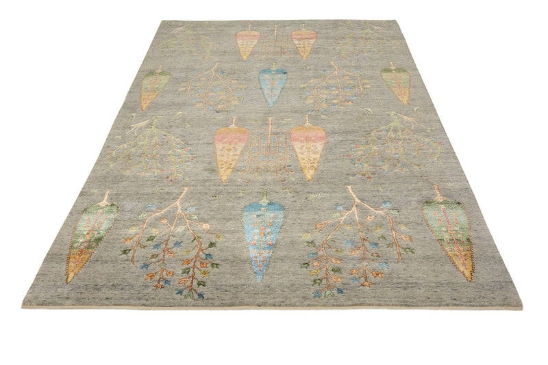 Indo Loribaft Teppich 155x204cm - Wollteppich - hellgrau