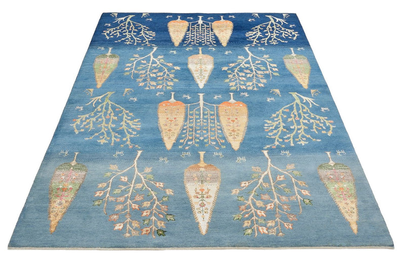 Indo Loribaft Teppich 155x204cm - Wollteppich - hellblau