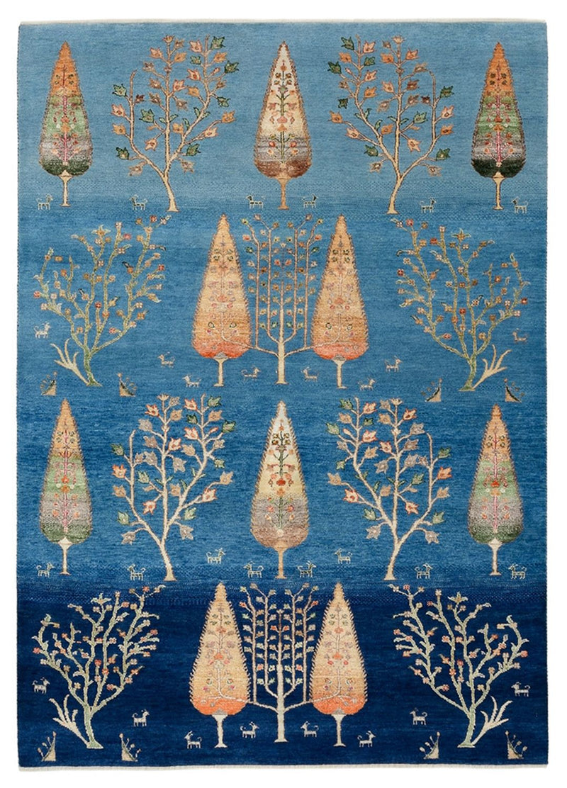 Indo Loribaft Teppich 150x206cm - Wollteppich - blau