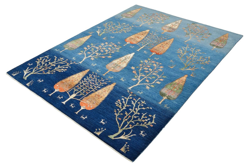 Indo Loribaft Teppich 150x206cm - Wollteppich - blau