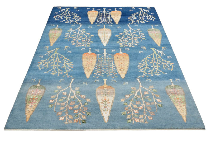 Indo Loribaft Teppich 150x206cm - Wollteppich - blau
