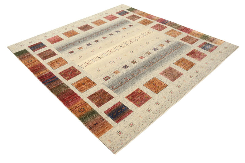 Gabbeh Teppich - Loribaft Indus quadratisch  - 204 x 206 cm - dunkelbeige