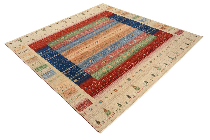 Indo Loribaft Teppich 203x203cm - Wollteppich - mehrfarbig