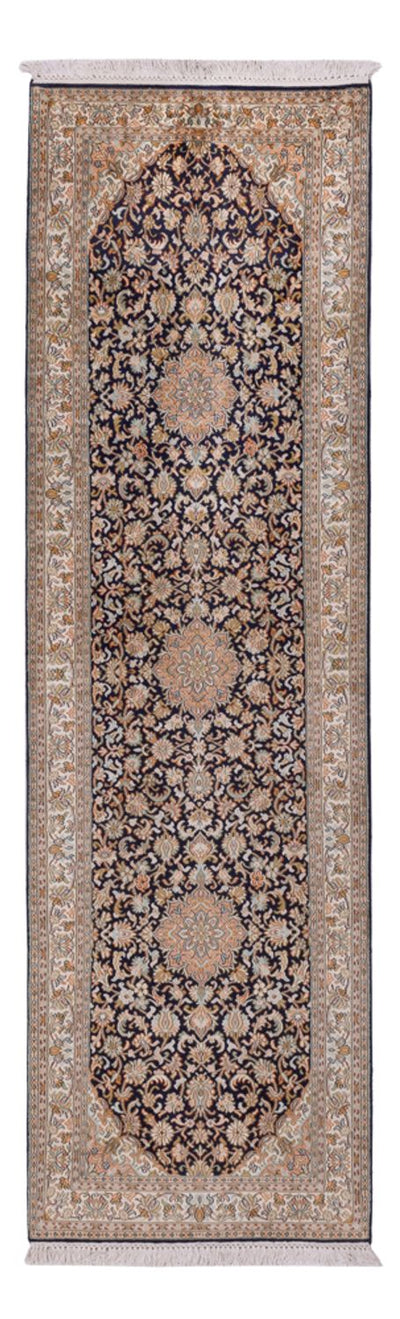 Kaschmir Seide Teppich 76x264cm - Orientteppich - dunkelblau