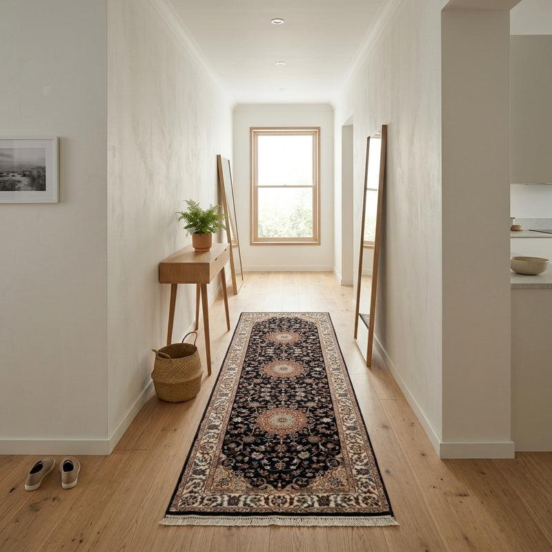 Indo Nain Teppich 81x253cm - Orientteppich - dunkelblau