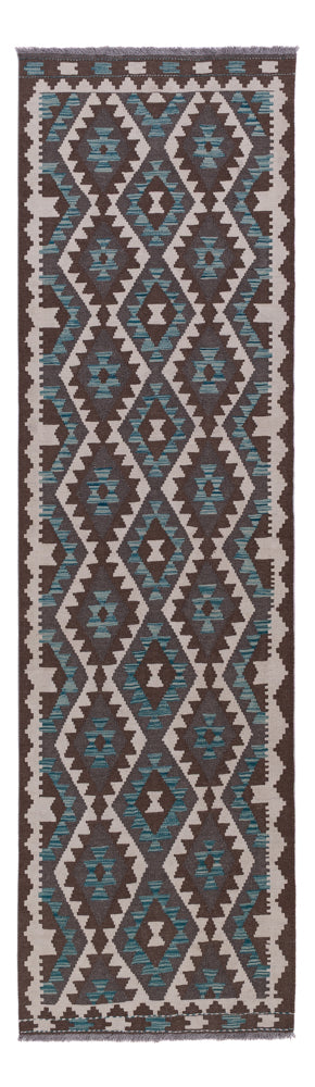 Kelim Maimene Teppich 82x297cm - dunkelgrün