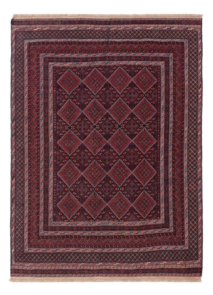 Kelim Afghan Teppich 141x196cm - dunkelrot