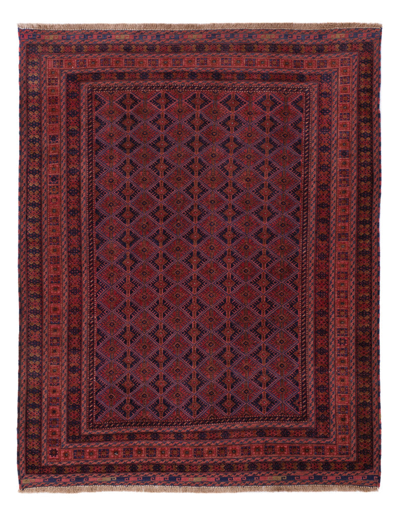 Kelim Afghan Teppich 152x194cm - dunkelrot