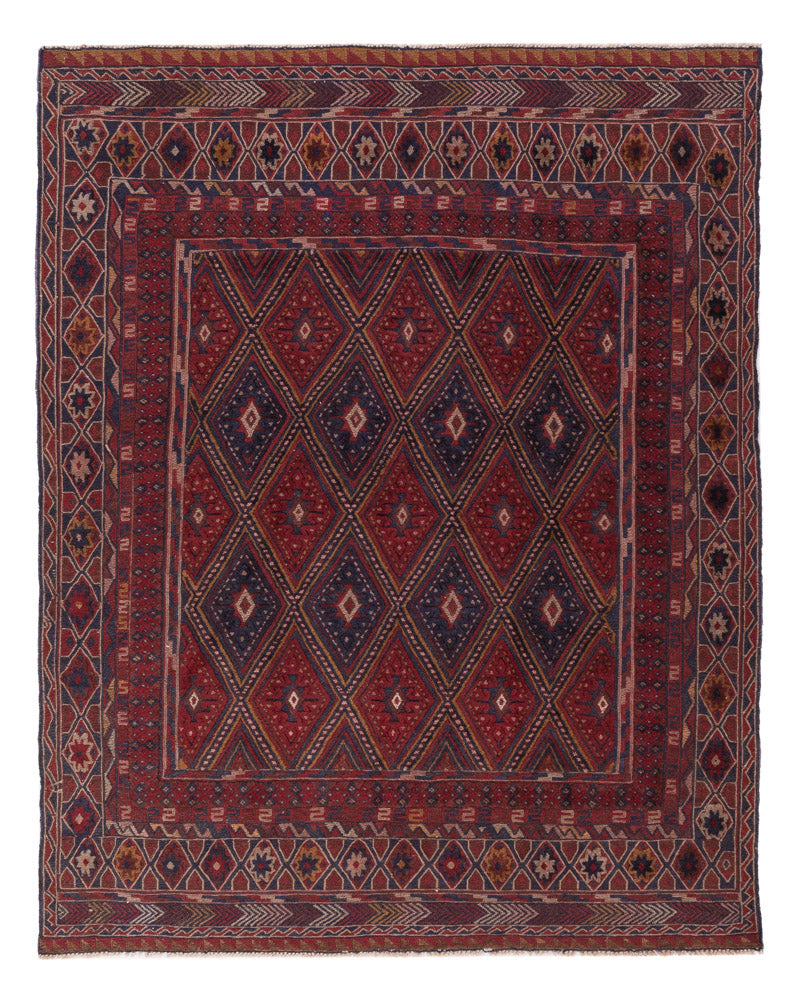 Kelim Afghan Teppich 145x187cm - dunkelrot