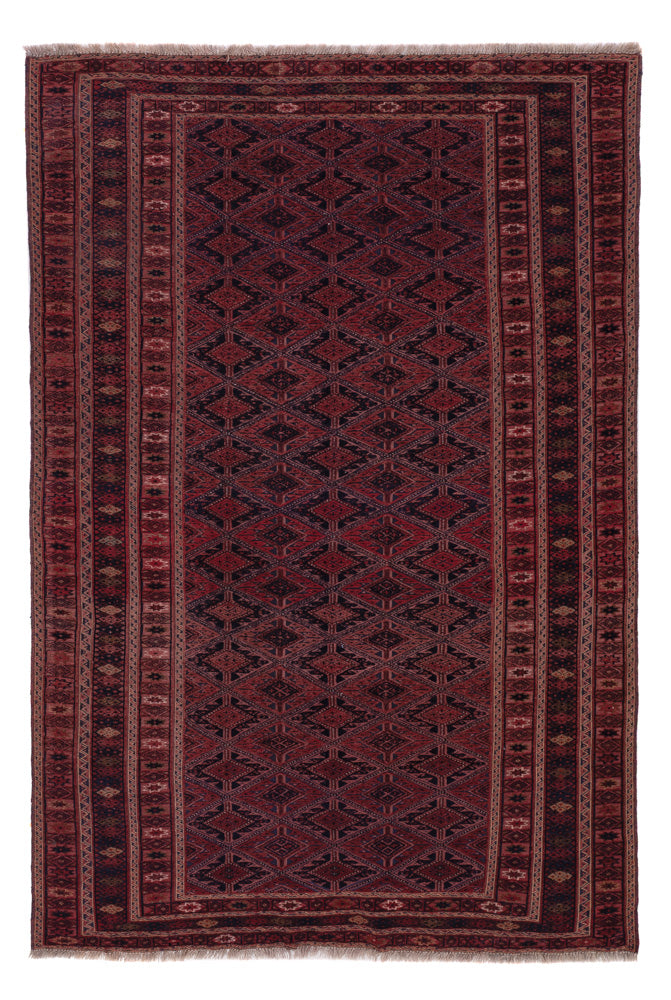 Kelim Afghan Teppich 146x221cm - dunkelrot