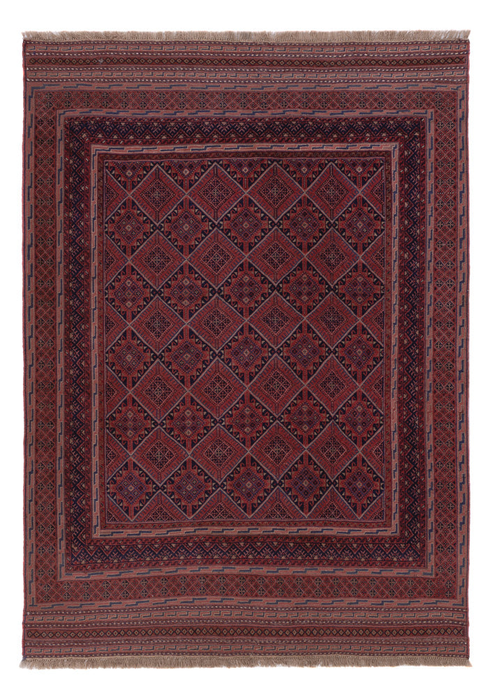 Kelim Afghan Teppich 140x193cm - dunkelrot