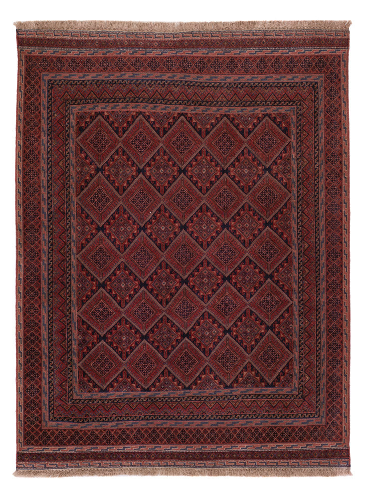 Kelim Afghan Teppich 142x184cm - dunkelrot