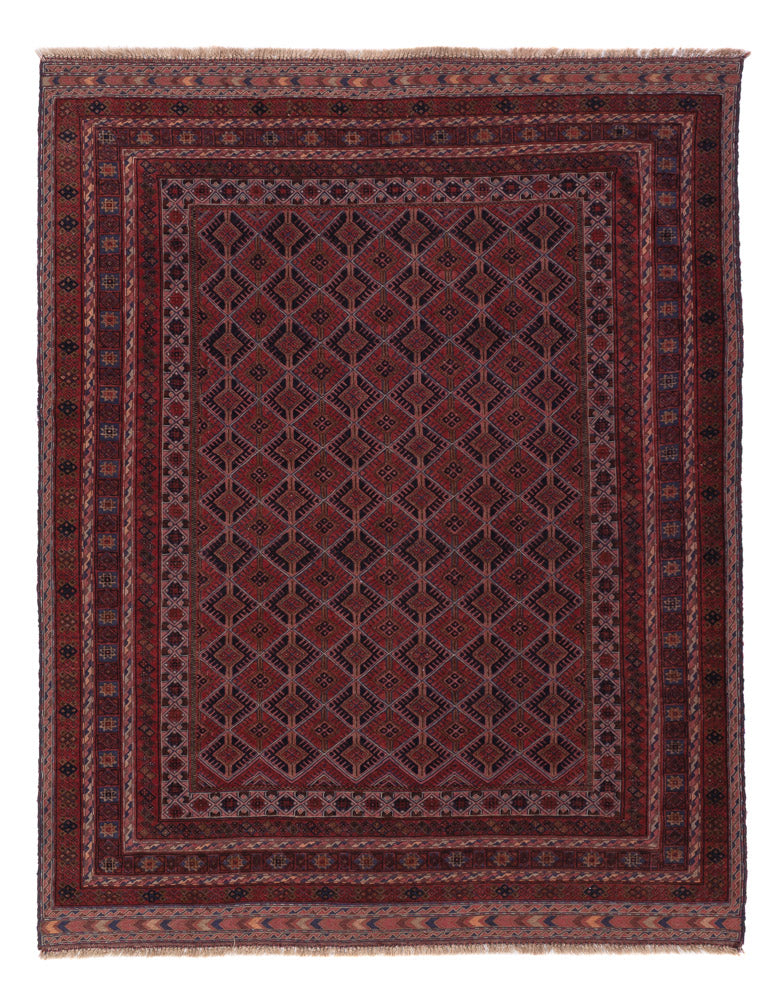 Kelim Afghan Teppich 159x196cm - dunkelrot