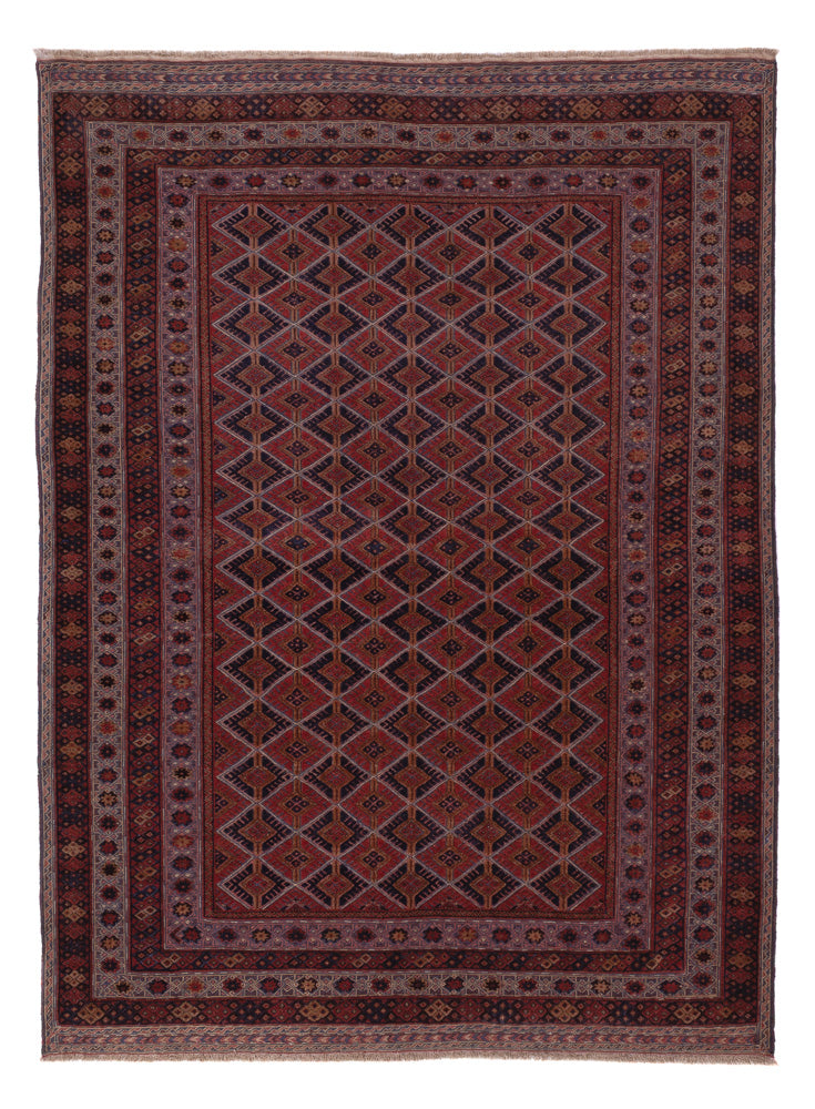 Kelim Afghan Teppich 144x200cm - dunkelrot