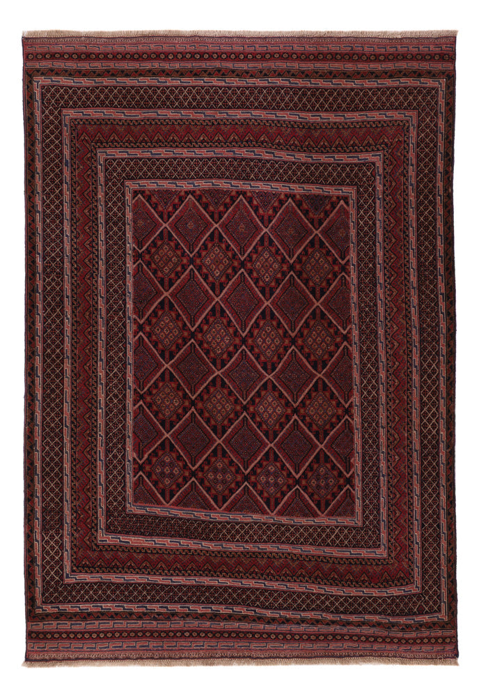 Kelim Afghan Teppich 139x198cm - dunkelrot