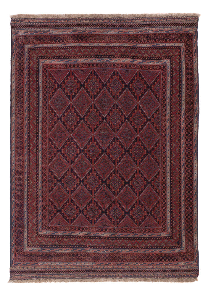 Kelim Afghan Teppich 139x200cm - dunkelrot