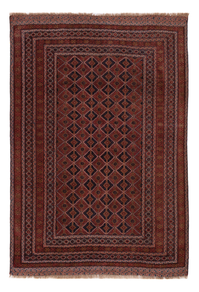 Kelim Afghan Teppich 140x207cm - dunkelrot