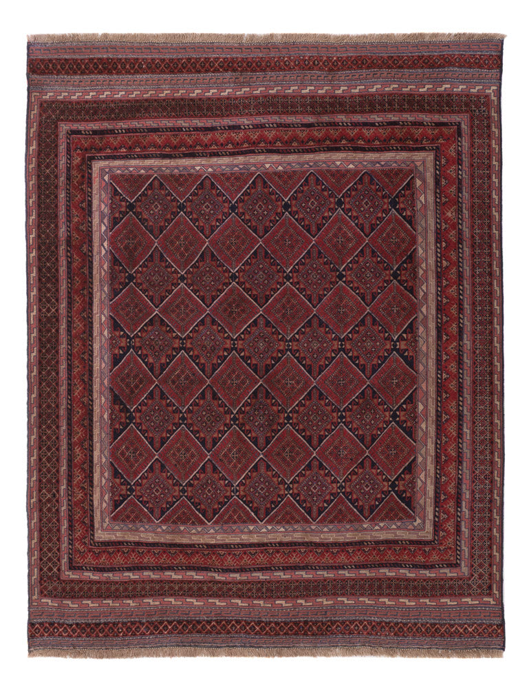 Kelim Afghan Teppich 144x186cm - dunkelrot