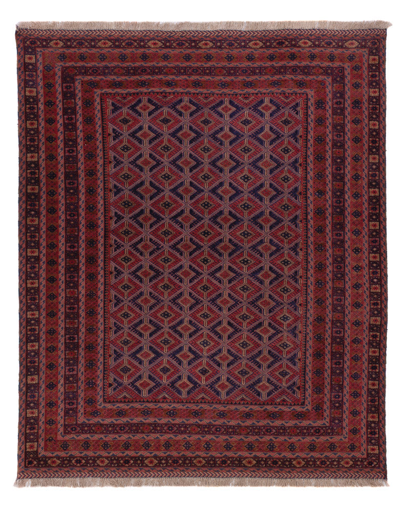 Kelim Afghan Teppich 151x190cm - dunkelrot
