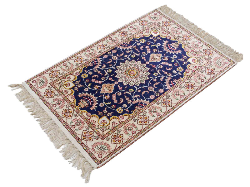 China Seide Teppich 61x91cm - Orientteppich - dunkelblau