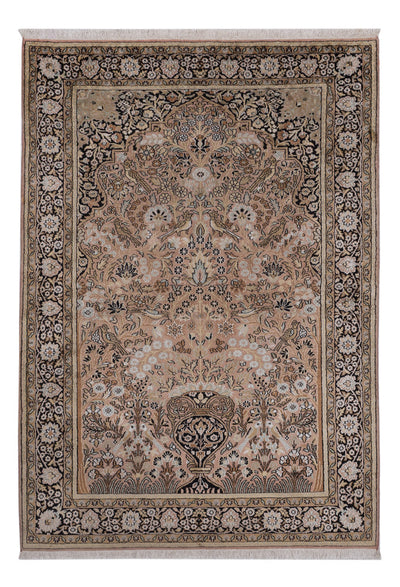 Kaschmir Seide Teppich 126x188cm - Orientteppich - dunkelbeige