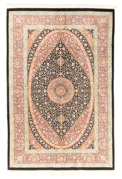 Ghom - Seide Teppich 101x154cm - Perserteppich - dunkelblau