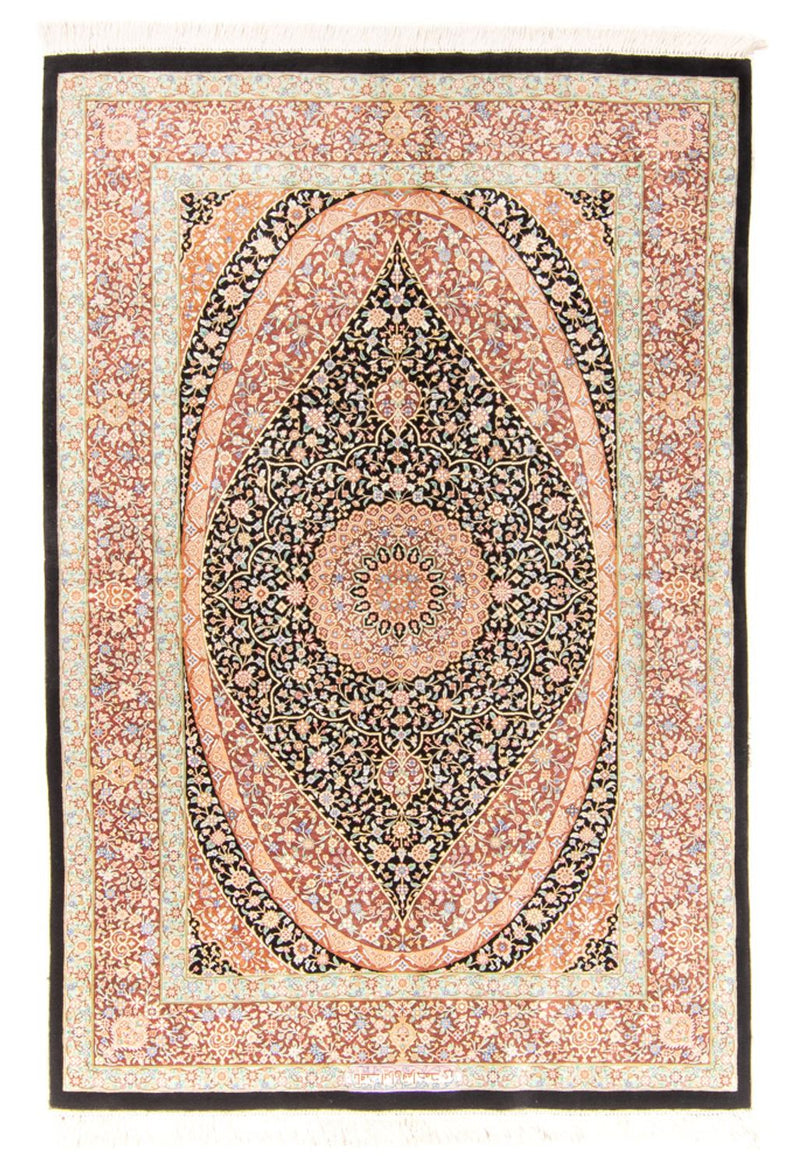 Ghom - Seide Teppich 101x154cm - Perserteppich - dunkelblau