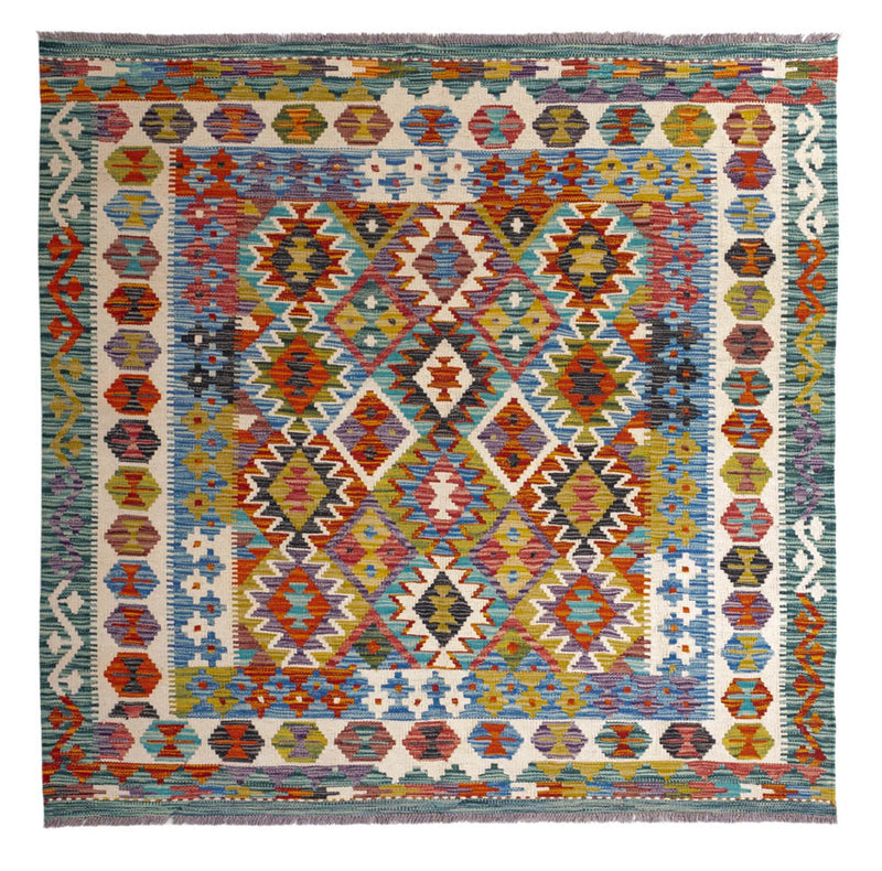Kelim Teppich - Splash quadratisch  - 154 x 154 cm - mehrfarbig