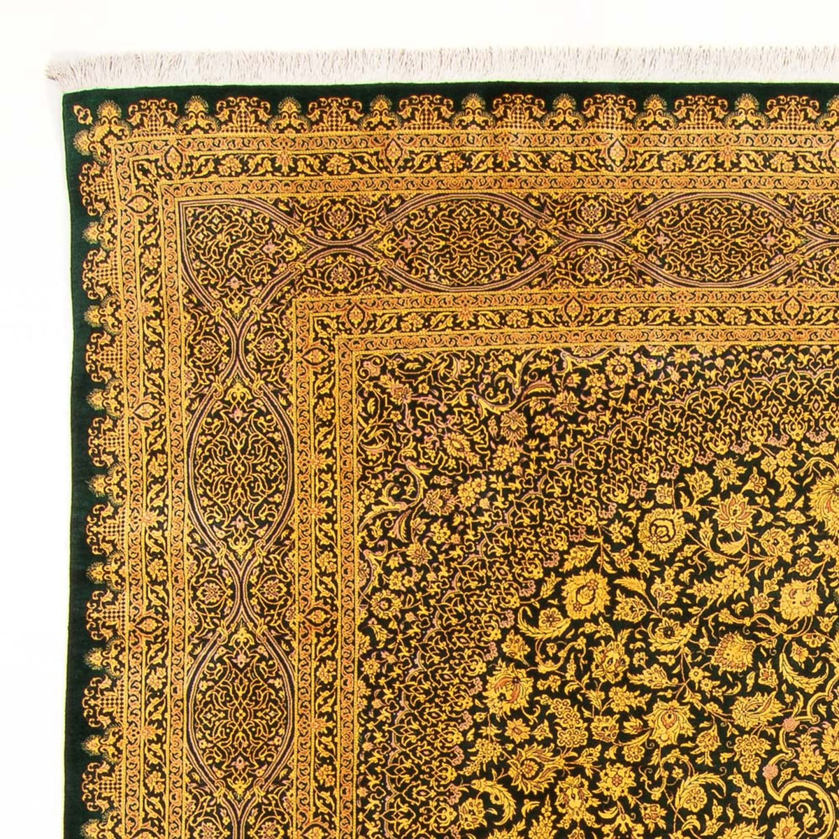 Ghom - Seide Teppich 196x294cm - Perserteppich - olivgrün