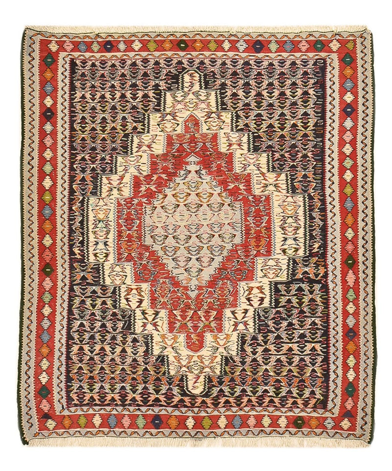 Kelim Senneh Teppich 130x147cm - rot