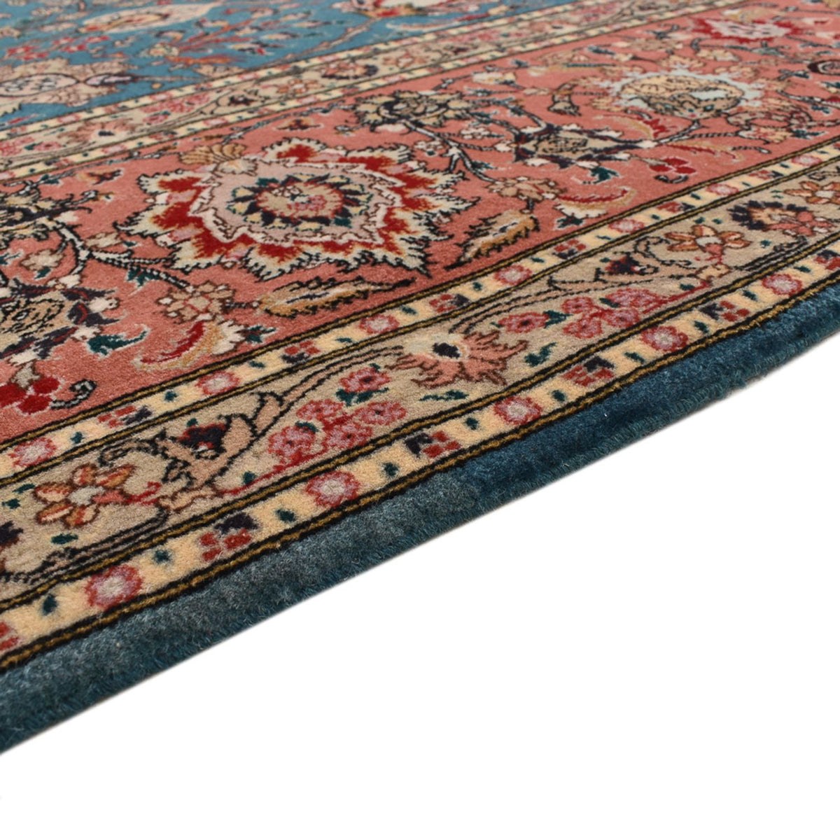 Täbriz - 50 Raj Teppich 253x352cm - Perserteppich - seeblau