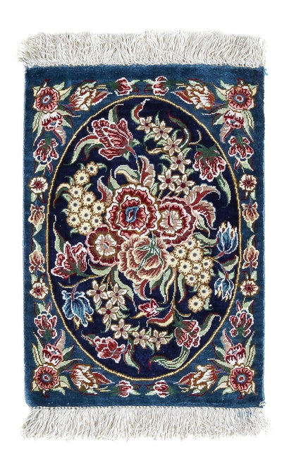 Ghom - Seide Teppich 28x40cm - Perserteppich - dunkelblau